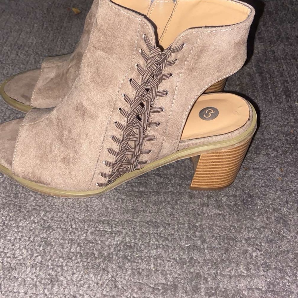 Dress Barn Taupe Heeled Boots with Woven Detail